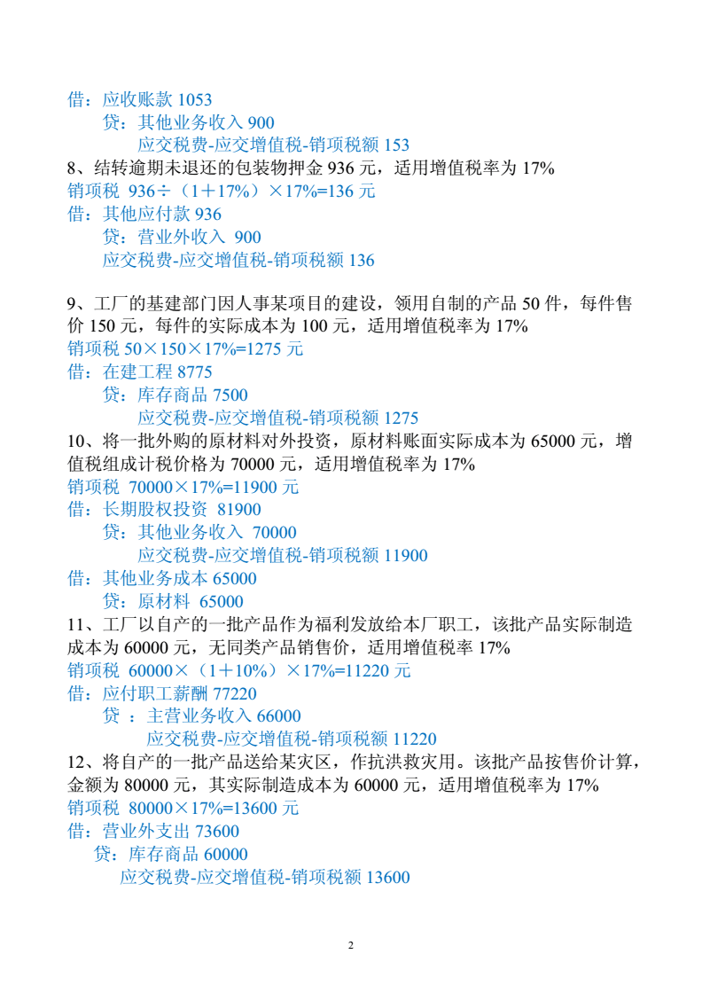税务会计期末复习习题综述